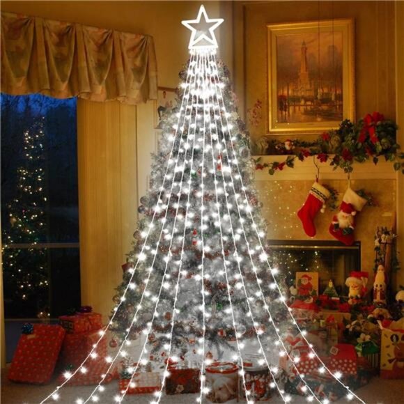 Outdoor Christmas Decor Star String Lights 317 LED 11.5 ft Waterfall Tree Lights - Picture 6 of 7